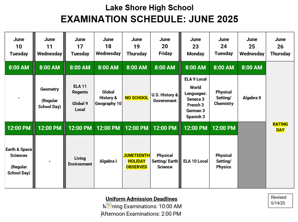 Regents and Local Exam Information 2025